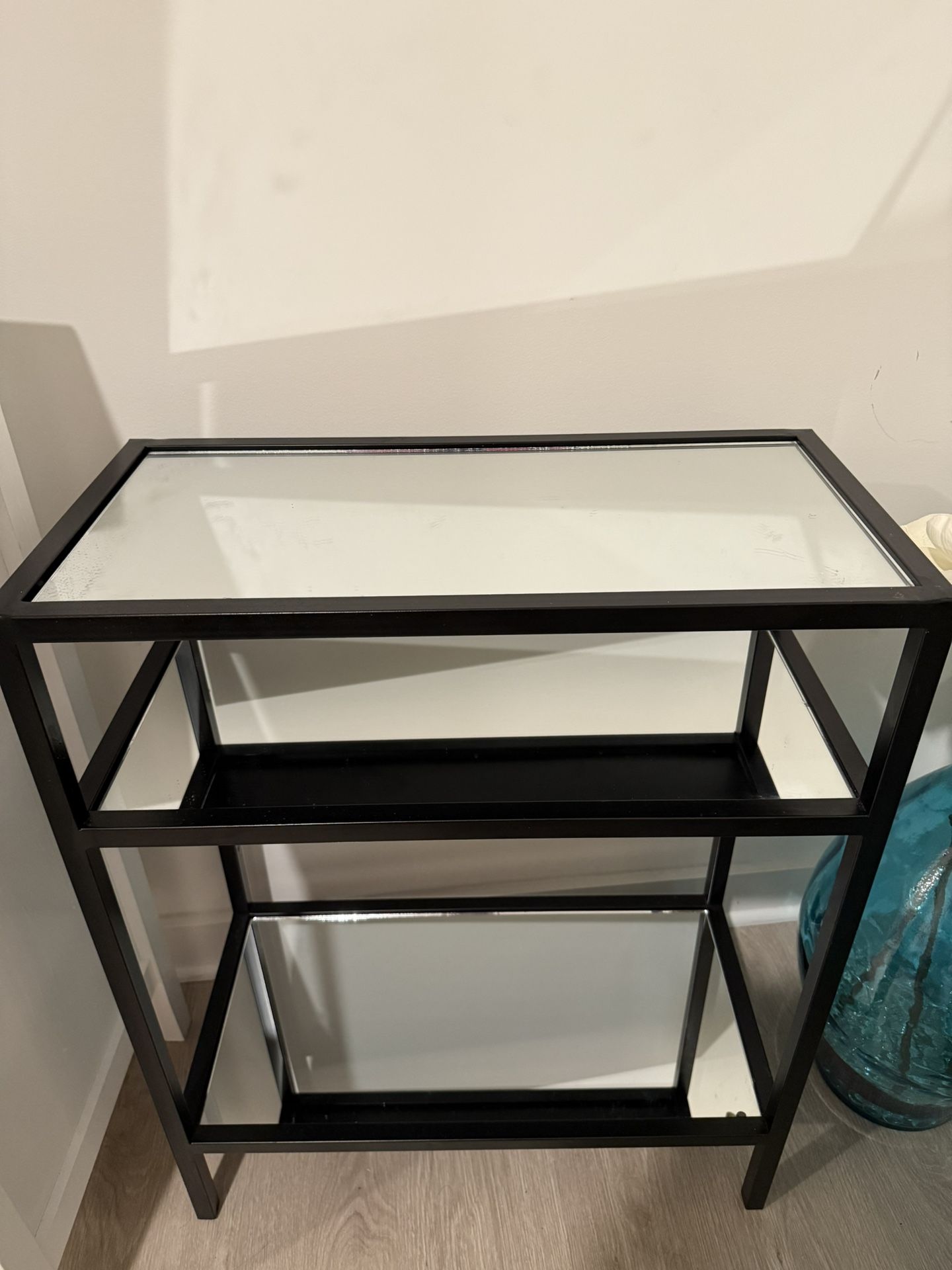 Black Metal & Glass 3-Tier Console / Entryway Shelf – Modern Decor