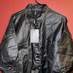 Pretty Little Thing Black Contrast Wet Stitch Denim Shirt Jacket Button USA 2 - UK 6