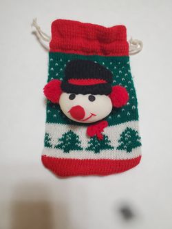 Vintage Snowman Knit Drawstring Bag