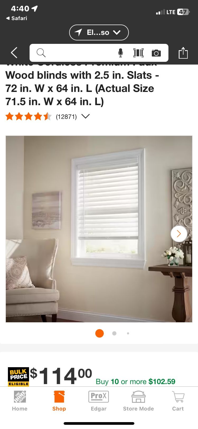 Allen & Roth 2.5 Slat Size Cordless Faux Wood Blind 71.5 X 64 In