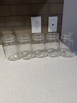 Vintage Ball Wide Mouth Mason Quart Jars with Sculptured Glass-5 count