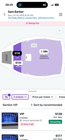 Sam Barber VIP Tickets