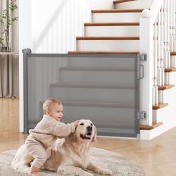 Cideny Retractable Baby Gate — Gray Mesh, 55" Wide, New