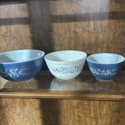 Set Of 3 Blue Pyrex 