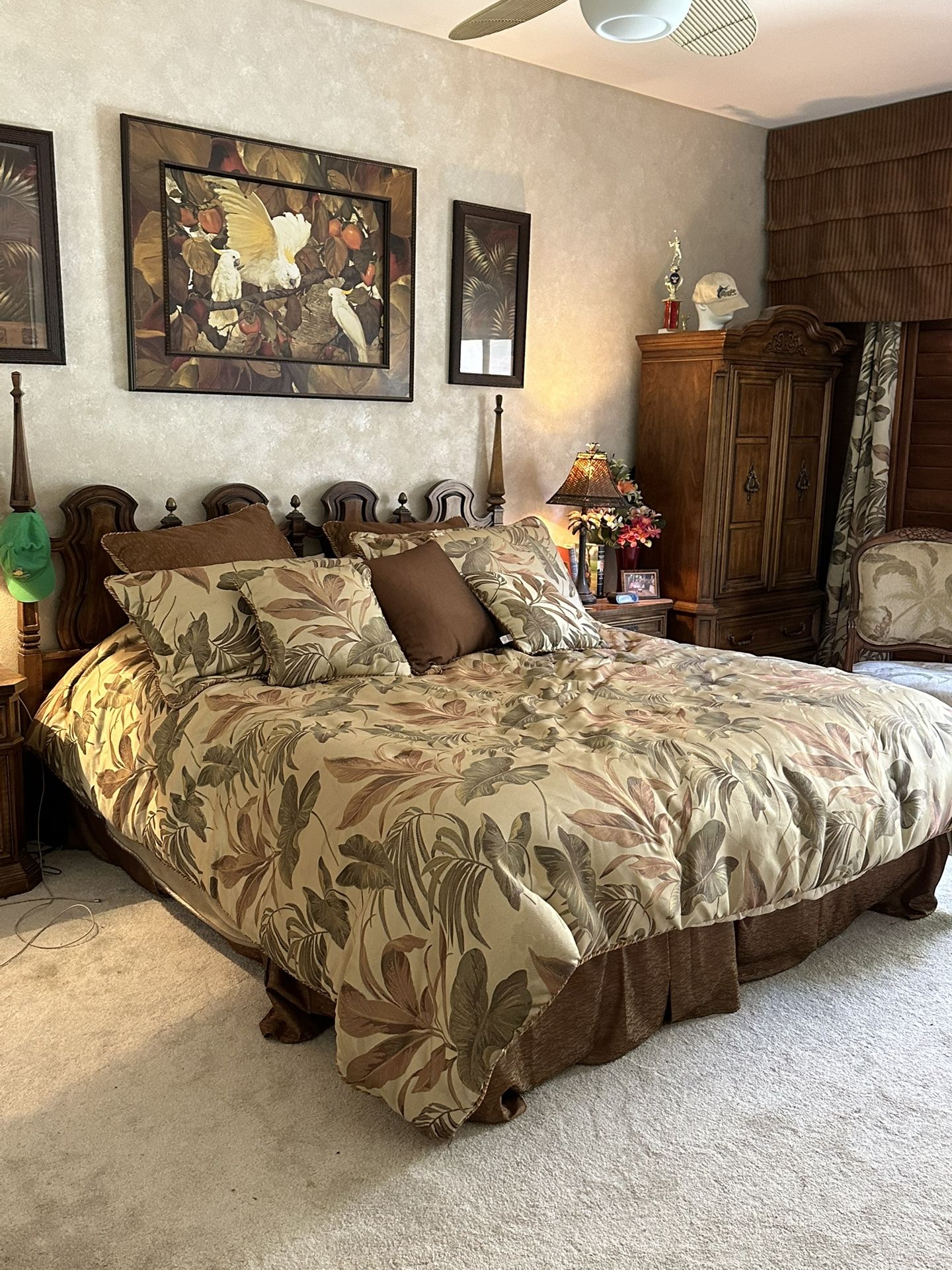 Cal King Headboard, Night Stand, Frame And Box Springs