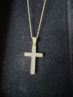 🔥 Gold Iced Cross Pendant + Rope Chain | Diamond Style