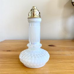 Vintage Lustreware Glass Diffuser Bottle Perfume Hobnail Bubble Glass Gold Lid