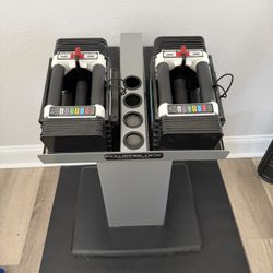 PowerBlock Adjustable Dumbbells + PowerBlock Stand – Like New