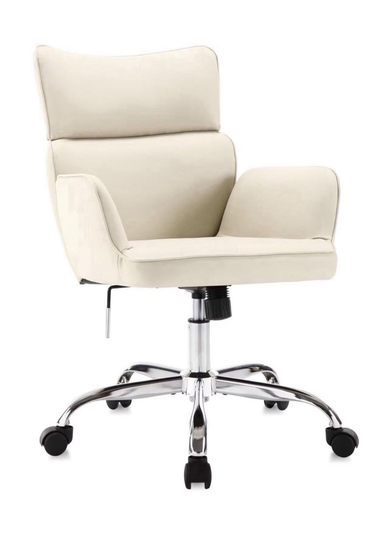 Home Office Chair with Wheels, Adjustable Height Swivel Mid-Back Armchair Task Chair, Modern PU Leather Ergonomic Tilt Computer Desk Vanity Chair for 