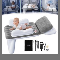 Omzer Inflatable Toddler Airplane Bed: Large Airplane Seat Extender For Kids With Cup Holder & Seat Belt - Portable Baby Travel Bed With Travel Bag & 