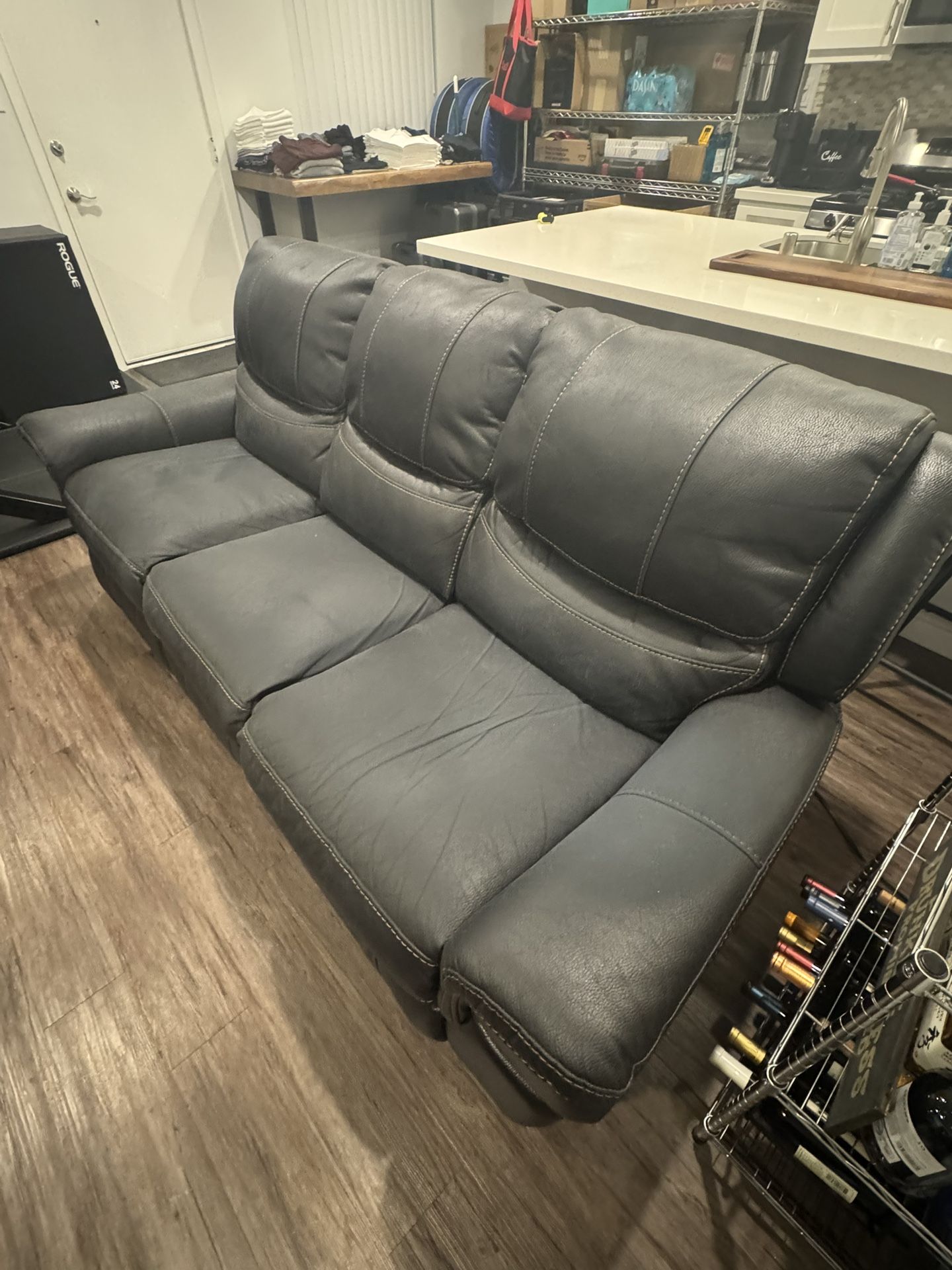 Faux Leather Reclining Couch-3 Seats