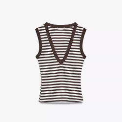 Striped V- Neck Sleeveless Top