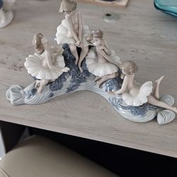 Vintage NAO by Lladró Sea Nymphs Porcelain Figurine Large Wave Sculpture 1985