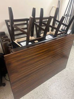 Dark Wood Bar Stools with Cushioned Seats - Dining Table Set