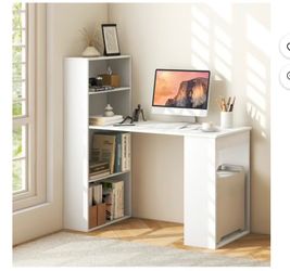 Costway Computer Desk Writing Workstation Office w/6-Tier Storage Shelves White