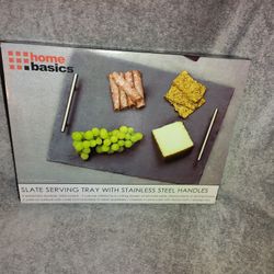 SLATE SERVING TRAY WITH STAINLESS STEEL HANDLES