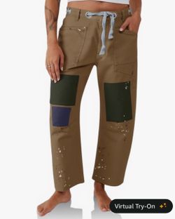 Tan Patchwork Paint Splatter Cargo Pants