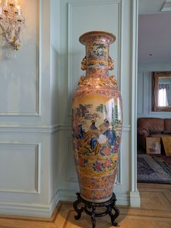 Vintage Extra Large Vase- Giant Peacock Temple Vase Tall, Home Decor