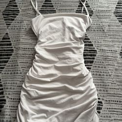 White Scrunched Up On Sides Dress 