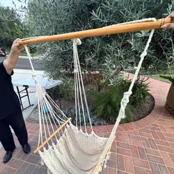 Boho Hanging Hammock Chair – Natural Cotton & Wood
