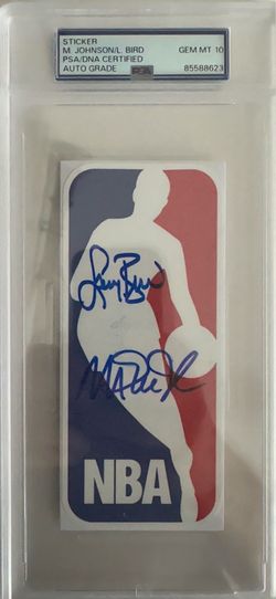 Logoman Sticker Signed Larry Bird / Magic Johnson