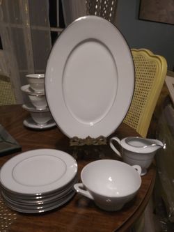 Elegant 39 pc White and silver trim Fine China by Songo Dion