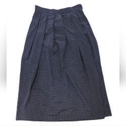 Vintage Koret Size 10 Pleated Navy Polka Dot Midi Skirt
