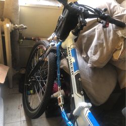 Blue And White Electric Bike That Also Folds Up 