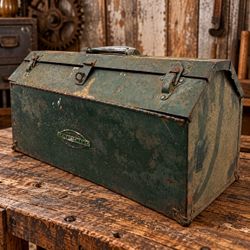 Vintage Craftsman Hip Roof Tombstone Split Top Steel Toolbox 17 3/4”