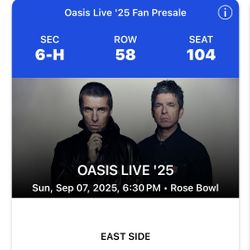 Oasis at Rose Bowl Sunday 9/7