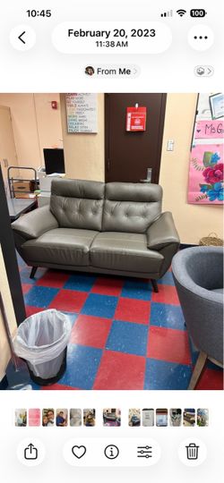 Gray leather loveseat and chair