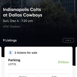 Many Good Parking Passes For Indianapolis Colts @ Dallas Cowboys Tickets 
