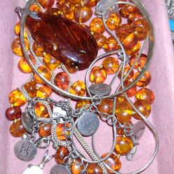 Genuine Amber And Sterling Silver Jewelry 