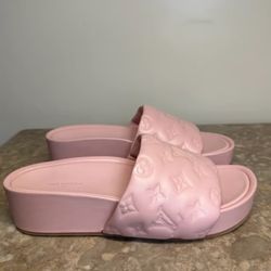 Lambskin Embossed Monogram Jumbo Flatform Mule Sandals