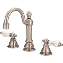 Water Creation Vintage Classic 8 in. Widespread 2-Handle High Arc Bathroom Faucet with Pop-Up Drain in Satin Nickel