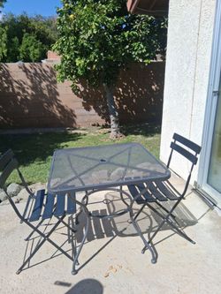 Square Iron Umbrella Table with Two folding Chairs