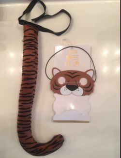 KIDS BOYS GIRLS TIGER MASK AND TAIL DRESS UP HALLOWEEN COSTUME SET 