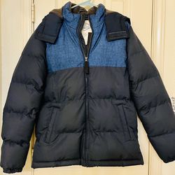 St John’s Bay Black & Blue Heavyweight Hooded Puffer Jacket - Men’s Size Small