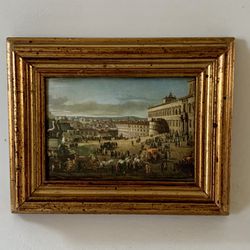 Vintage Silk Screen Painting In Wood Frame Italy 4/5.5 Inch 