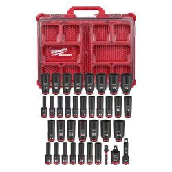 Milwaukee 49-66-6805 SHOCKWAVE Impact-Duty 3/8 in. Drive Metric and SAE Deep Well Impact PACKOUT Socket Set (36-Piece)