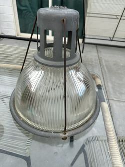 VINTAGE LOBAY HOLOPHANE Industrial Factory Pendant Light Ribbed Glass Shade Farmhouse Lighting 16wx4wx22h