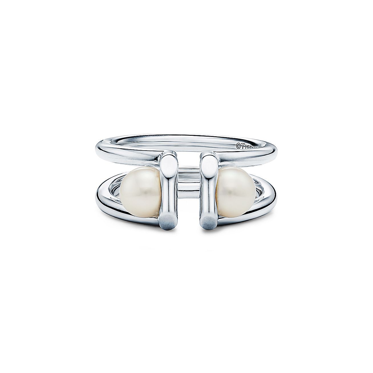 Tiffany & Co Double Pearl Ring in Sterling Silver