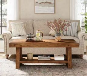 LD0064 new in box  47 in. Brown Rectangle Solid Wood Coffee Table Unique Center Low Cocktail Tea Desk Modern Simple Industrial