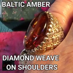 🔥 BALTIC AMBER OVAL STERLING RING. SIZE 6. (R-26442)