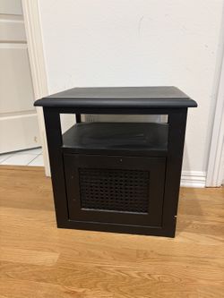 Black Bedside Table / Nightstand with Cabinet - 24"W x 27"H x 17"D