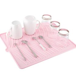 X2 Silicone Dish Drying Mat, 16" x 14" Pink