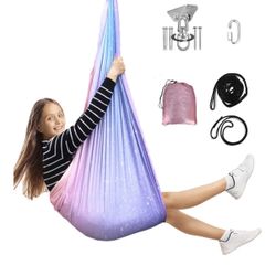 Sensory Swing for Kids Adults 360° Swivel Hanger, Indoor Therapy Swing Holds up to 300lbs Double Layer Purple