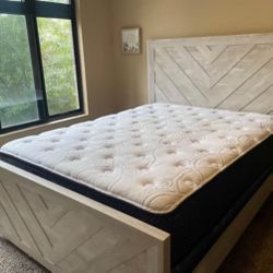 Queen Bed Frame. Boxspring And Nightstand 