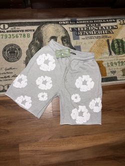 Gray/White Denim Tear Shorts