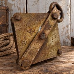 Vintage Heavy Duty Metal Single Sheave 13” Pulley Block Industrial Salvage Decor